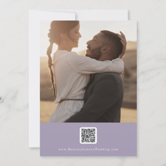 Boho Chic Lavender Lila QR-Code für Multi-Foto Save The Date (Rückseite)