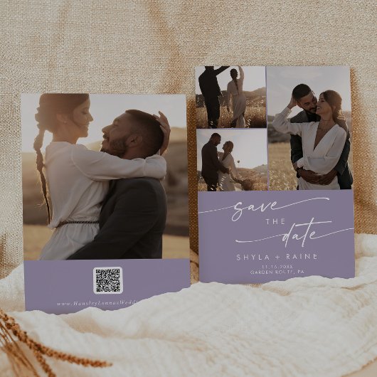 Boho Chic Lavender Lila QR-Code für Multi-Foto Save The Date
