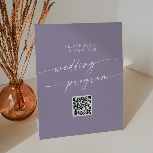 Boho Chic Lavender Lila QR Code Wedding Program Sockelschild