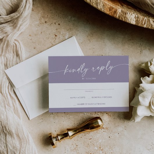 Boho Chic Lavender Lila Simple Wedding RSVP Karte