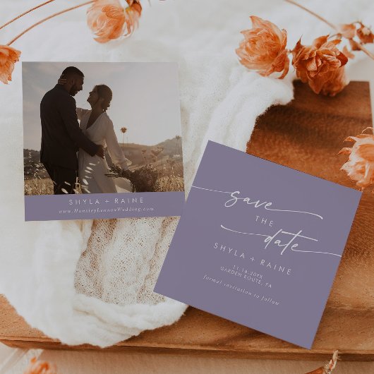 Boho Chic Lavender Lila Square Foto Zurück Save The Date