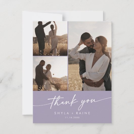 Boho Chic Lavender Lila Wedding Foto Collage Dankeskarte (Vorderseite)
