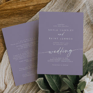 Boho Chic Lavender Plum Front and Back Wedding Einladung