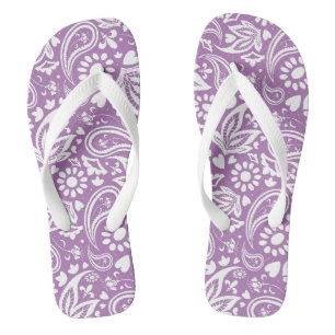 Boho Chic Lavender White Paisley Floral Gemustert Badesandalen