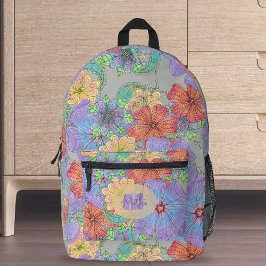 Boho Chic Lebhaft Lila orange gelbe Blüten Bedruckter Rucksack