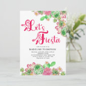 Boho Chic Let's Fiesta Pink Cactus Brautparty Einladung (Stehend Vorderseite)