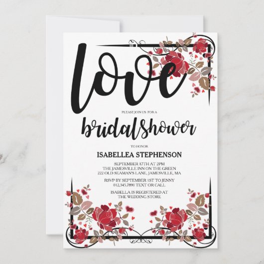 Boho Chic Liebe und Rose Bridal Dusche Einladung (Vorderseite)