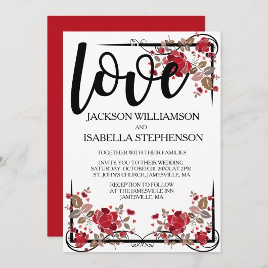 Boho Chic Liebe und Rose Einladung Hochzeiten (Vorne/Hinten)