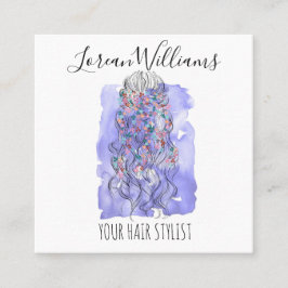 Boho Chic Lila Bridge Friseur Wasserfarben Quadratische Visitenkarte