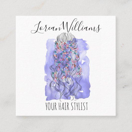 Boho Chic Lila Bridge Friseur Wasserfarben Quadratische Visitenkarte (Vorderseite)
