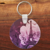 Boho chic lila floral Girly Paris Eiffel Tower Schlüsselanhänger (Vorderseite)