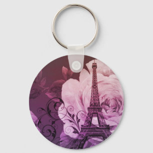 Boho Chic lila Girly mit Blumenturm Paris Eiffel Schlüsselanhänger