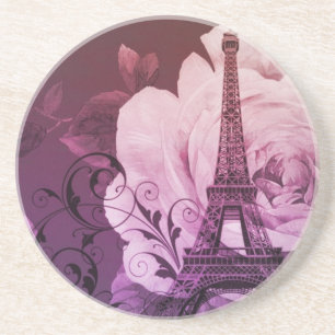 Boho Chic lila Girly mit Blumenturm Paris Eiffel Untersetzer