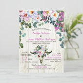 Boho Chic Longhorn Kuh Skull Floral Wedding Einladung (Stehend Vorderseite)
