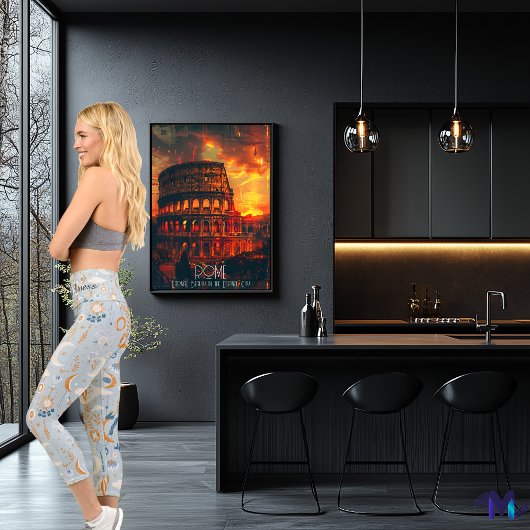 Boho Chic Lunar Harmony - Soft Blues & Golden Hues Capri Leggings