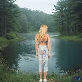 Boho Chic Lunar Harmony - Soft Blues & Golden Hues Capri Leggings