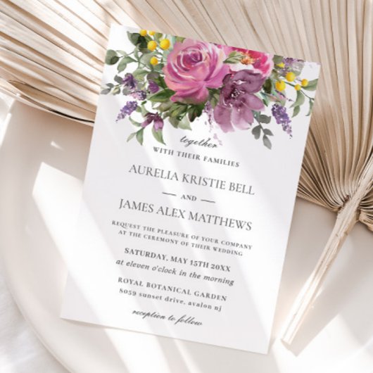 Boho Chic Magenta Pink Lila Mauve Floral Wedding Einladung