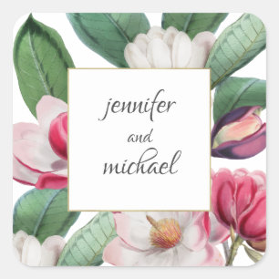 Boho Chic Magnolia Blumenbraut und Bräuche Quadratischer Aufkleber