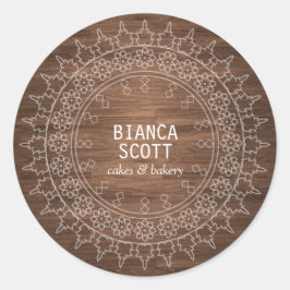 Boho Chic Mandala auf Dark Wood Runder Aufkleber