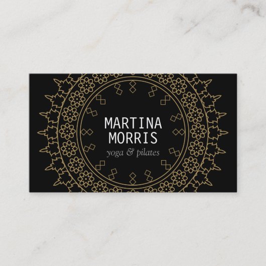 Boho Chic Mandala Black/Gold Visitenkarte (Vorderseite)