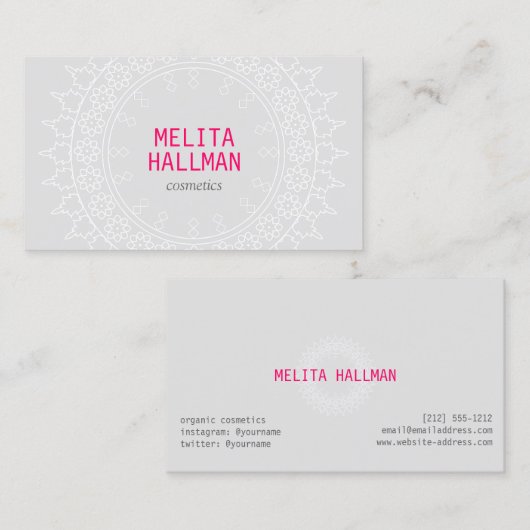 Boho Chic Mandala Gray/Pink Visitenkarte (Vorne/Hinten)