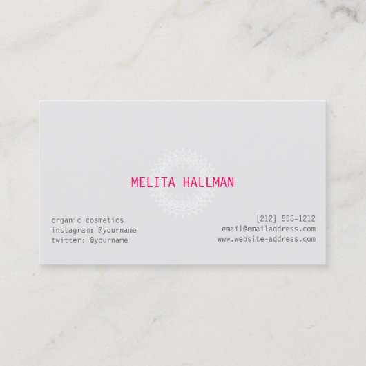 Boho Chic Mandala Gray/Pink Visitenkarte (Rückseite)