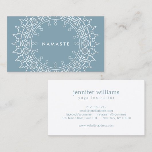 Boho Chic Mandala Namaste Yoga Blue Visitenkarte (Vorne/Hinten)