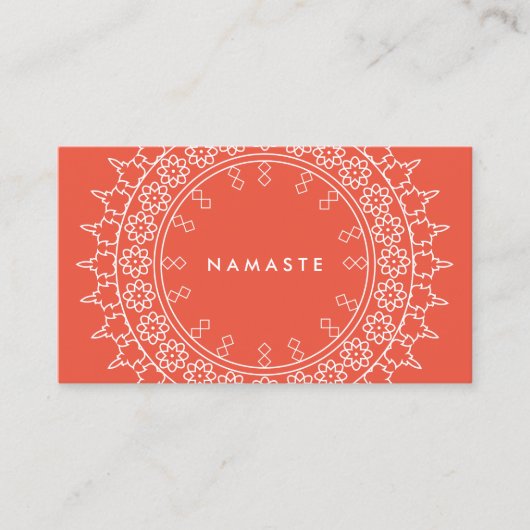 Boho Chic Mandala Namaste Yoga Coral Visitenkarte (Vorderseite)