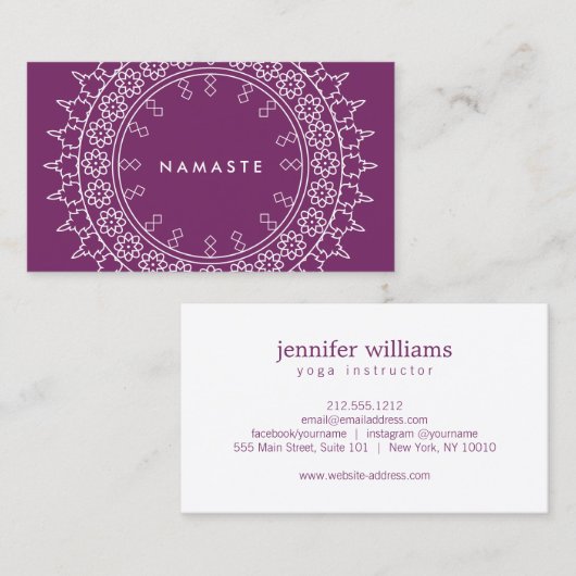 Boho Chic Mandala Namaste Yoga Lila Visitenkarte (Vorne/Hinten)