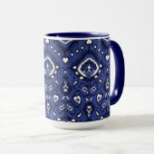 Boho chic Marine Blau-Weiß-Kat-Stammesmuster Tasse (VorderseiteRechts)