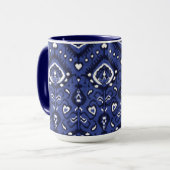 Boho chic Marine Blau-Weiß-Kat-Stammesmuster Tasse (Vorderseite Links)