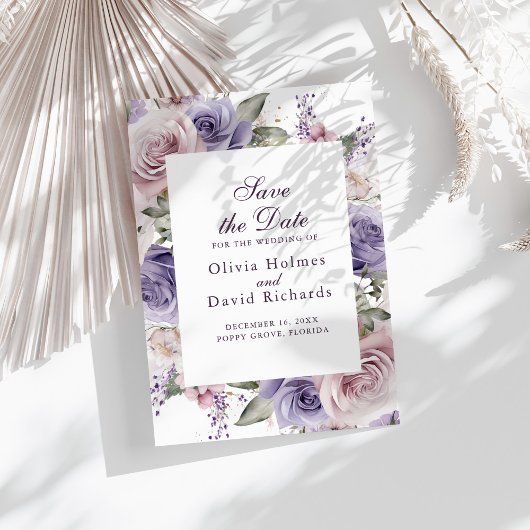 Boho Chic Mauve und Lilac Rose Save the Date Card