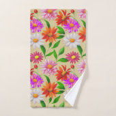 Boho Chic Mehrfarbige Blumen mit Blättern auf Beig Badhandtuch Set (Handtuch)