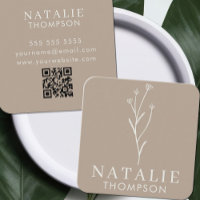 Boho Chic Minimalistisch Greige Blume QR Code