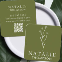 Boho Chic Minimalistisch Olive Green Blume QR Code