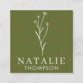 Boho Chic Minimalistisch Olive Green Blume QR Code Quadratische Visitenkarte (Vorderseite)