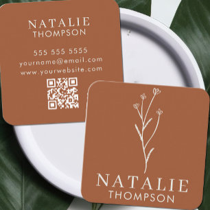 Boho Chic Minimalistisch Terracotta Blume QR Code Quadratische Visitenkarte