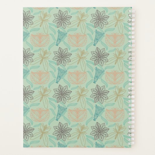 Boho-Chic Mint Floral Blossom Muster Planer (Rückseite)