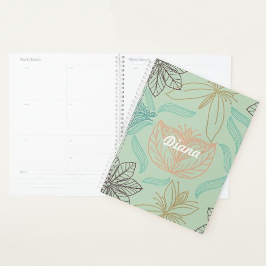 Boho-Chic Mint Floral Blossom Muster Planer (Anzeige)