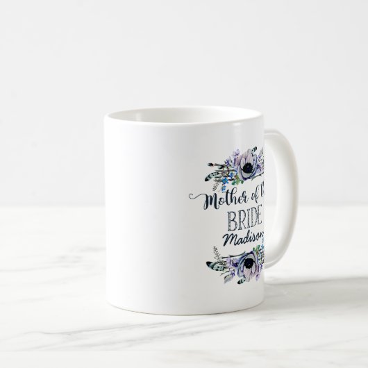 Boho Chic Mint & Navy Blumenmutter der Braut Kaffeetasse (VorderseiteRechts)