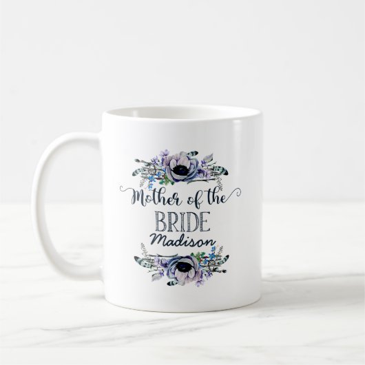 Boho Chic Mint & Navy Blumenmutter der Braut Kaffeetasse (Links)