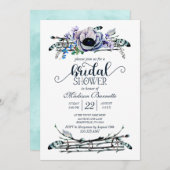 Boho Chic Mint & Navy Bridal Dusche Einladung (Vorne/Hinten)