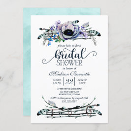 Boho Chic Mint & Navy Bridal Dusche Einladung