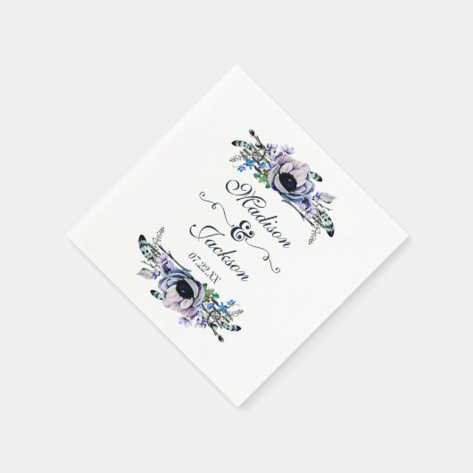 Boho Chic Mint & Navy Floral Monogram Wedding Serviette (Ecke)