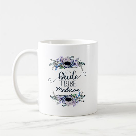 Boho Chic Mint & Navy Floral Wedding Bride Stamm Kaffeetasse (Links)