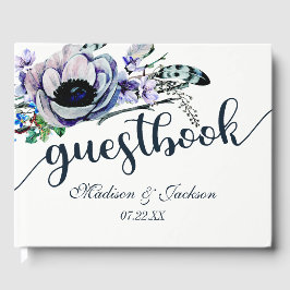 Boho Chic Mint & Navy Floral Wedgram Gästebuch