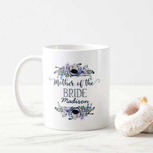 Boho Chic Mint & Navy Florale Mutter der Braut Kaffeetasse (Mit Donut)