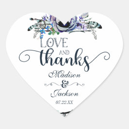 Boho Chic Mint & Navy Liebe & Danke Herz-Aufkleber