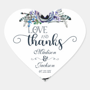 Boho Chic Mint & Navy Liebe & Danke Herz-Aufkleber