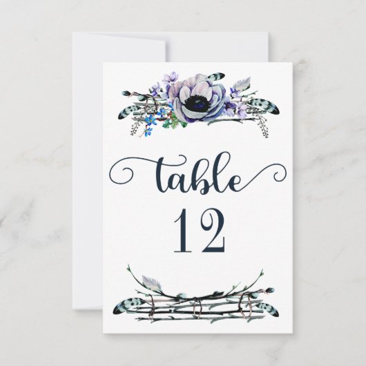 Boho Chic Mint & Navy Tischnummer Sitzplätze (Vorderseite)